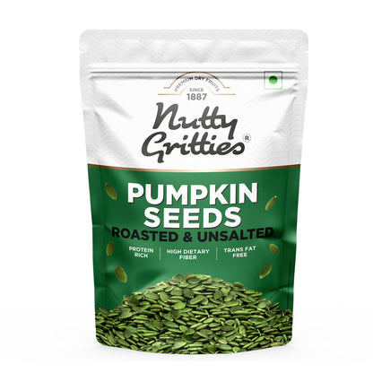 Nutty Gritties Roasted Unsalted Pumpkin Seeds 200g | Fibre-Rich Superfood | Healthy Snack for Eating