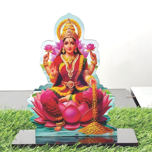 Wooden Goddess Lakshmi Idol | Laxmi Murti Showpiece for Home, Pooja Room, Office Desk, Diwali & Housewarming Gift | Spiritual Decor Statue (6 x 6.2 Inch)