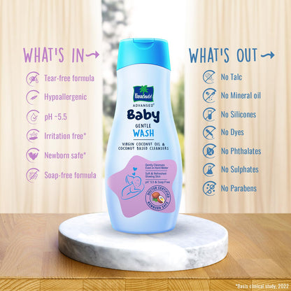 Parachute Advansed Baby Gentle Wash for New Born | Enriched with Virgin Coconut Oil | Gently cleanses in Hard water | Doctor certified | 410 ML