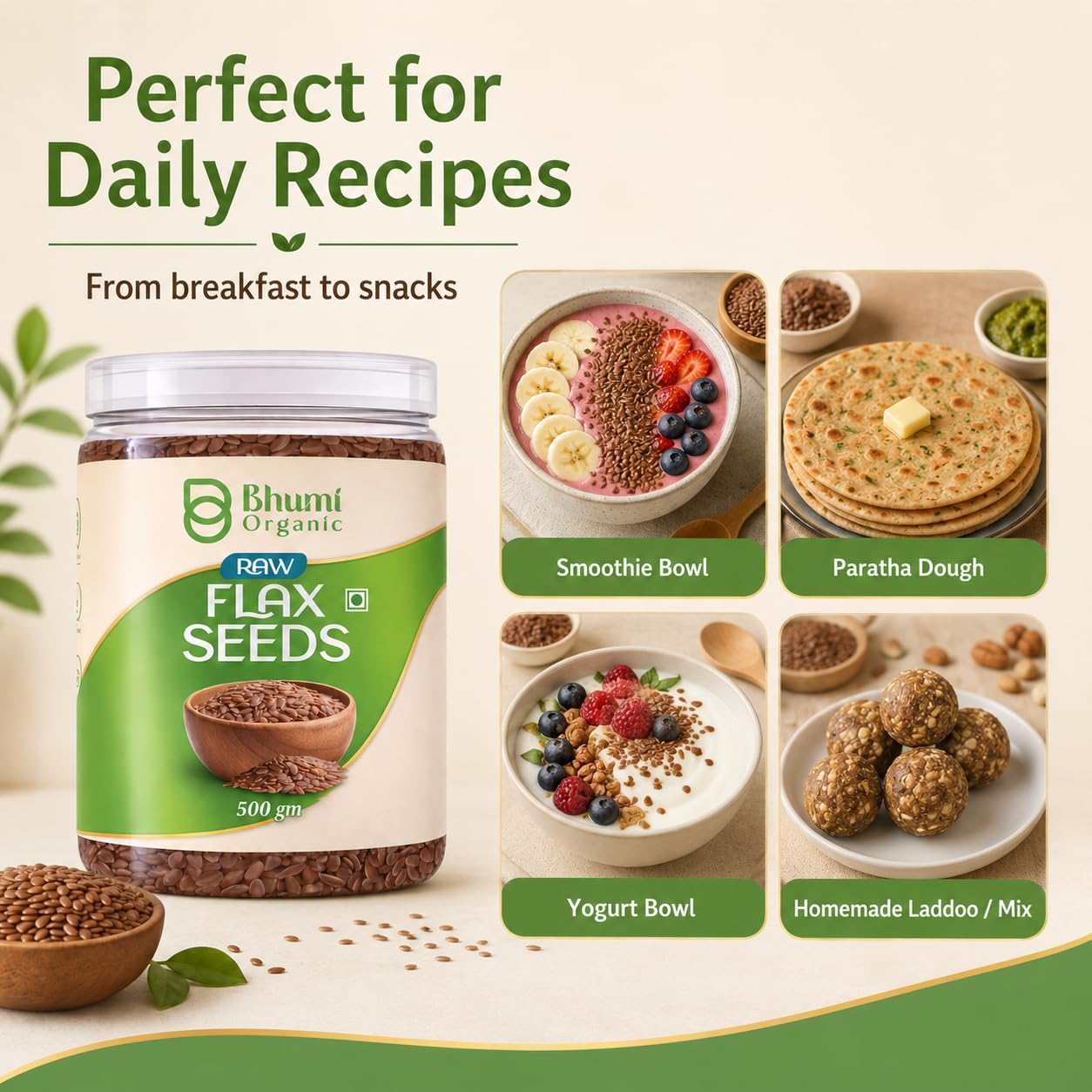 Bhumi Organic Flax Seeds 500g | Alsi Seeds, Raw Seeds for Eating, Source of Iron & Dietary Fibre, Rich in Protein