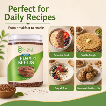 Bhumi Organic Flax Seeds 500g | Alsi Seeds, Raw Seeds for Eating, Source of Iron & Dietary Fibre, Rich in Protein