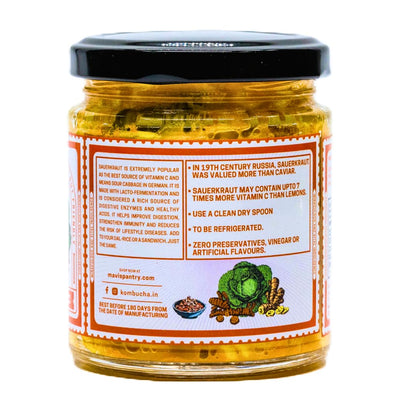 MAVI's Golden Sauerkraut| Spicy, Organic & Natural Cabbage & Fresh Turmeric | Gut friendly | Vegan | No Preservatives | No Artificial Flavour or Colour | 200g (Pack of 1)