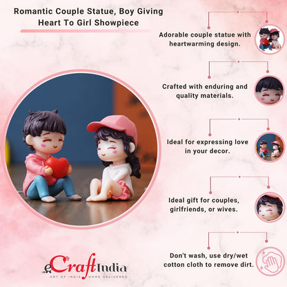 eCraftIndia Valentine Gift for Girlfriend Boyfriend Resin Miniature Cute Romantic Couple Statue Boy Giving Heart to Girl Showpiece Valentine Day Gift for Husband Wife Her Valentines Decoration Item