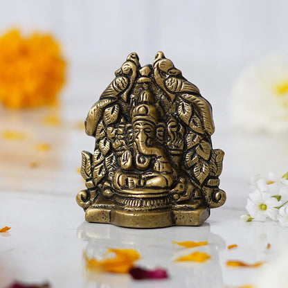 Metal Handcrafted Golden Lord Ganesha Idol On Peacock Design Throne - Decorative Religious God Statue for Home, Temple, Pooja Room, Office - Perfect Diwali, Ganesh Chaturthi, Birthday Gift