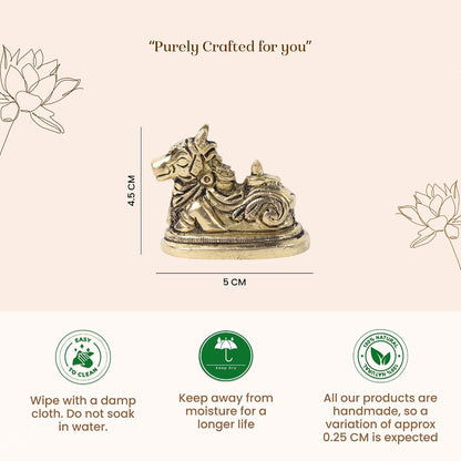 Handcrafted Brass Nandi Murti | Sacred Bull Idol for Shiva Pooja & Home Temple | Traditional Hindu Devotional Statue (Design01: L5 x W3 x H4.5 cm)