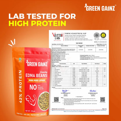 Green Gainz Roasted Edamame Peri Peri Limon Flavour 100gm | Healthy Namkeen Snacks | 100% Veg High Protein Snack | Fiber Rich | No Palm Oil | Roasted, Not Fried