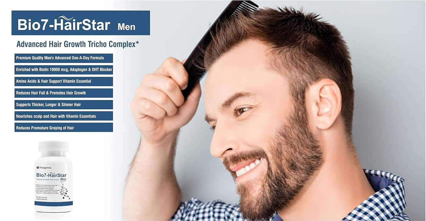 Trexgenics® BIO7-HAIRSTAR MEN Advanced Hair Support Tricho Complex ONE-A-DAY Formula (60 Veg. Capsules) (Pack of 1)