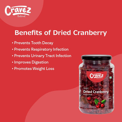 cravez Premium Cranberry - 500 Gram|High Antioxidants, Dietary Fiber & No Gluten, Antioxidant Rich|Immunity Booster & Healthy Snack|Sweet Berries|Diwali Dry Fruit Gift Box For Family And Friends