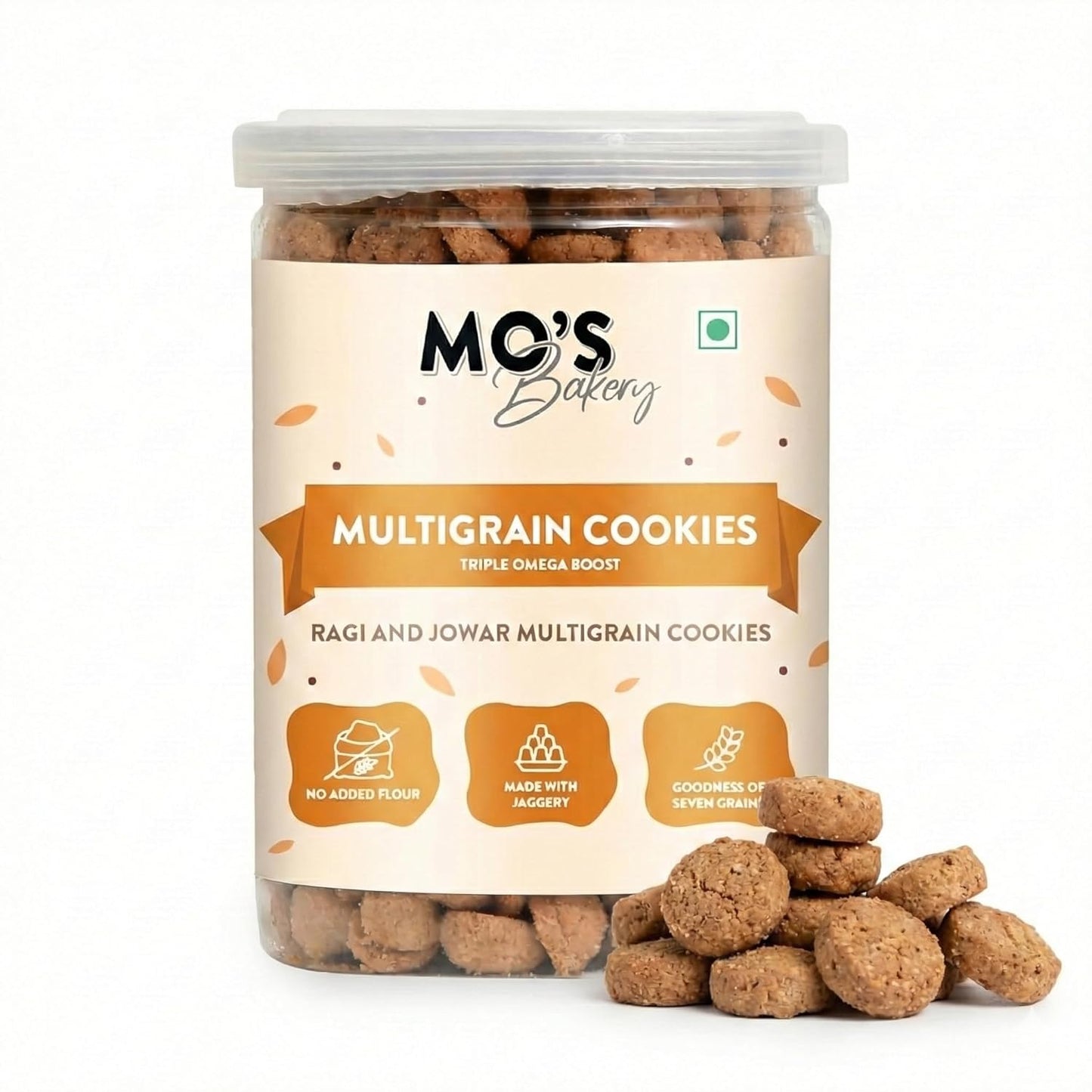 Mo’s Triple Omega Multigrain Cookies | Mini Healthy Cookies for Kids & Adults | Tea Time Snack | Omega-Rich Seeds & Whole Grains with Ragi, Oats, Barley, Amaranth & Almond | Flax, Chia, Melon, Sunflower & Pumpkin Seeds | No Refined Sugar