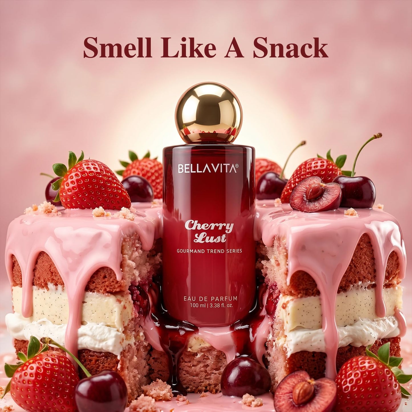 BELLAVITA Cherry Lust | Long Lasting EDP | 100ml | Perfume for Man | Perfume for Woman | Smells Like a Snack | Cherry, Strawberry, Vanilla & Marshmallow | Premium Unisex Gourmand Fragrance