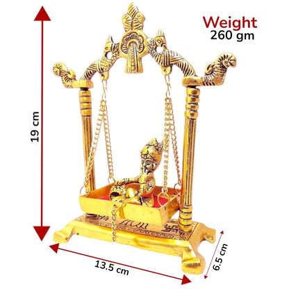 KridayKraft Laddu Gopal on Jhulla Palana Metal Statue Gold Plated Decor Your Home,Office Metal Krishna Murti,Showpiece Figurines,Religious Idol Gift Article.