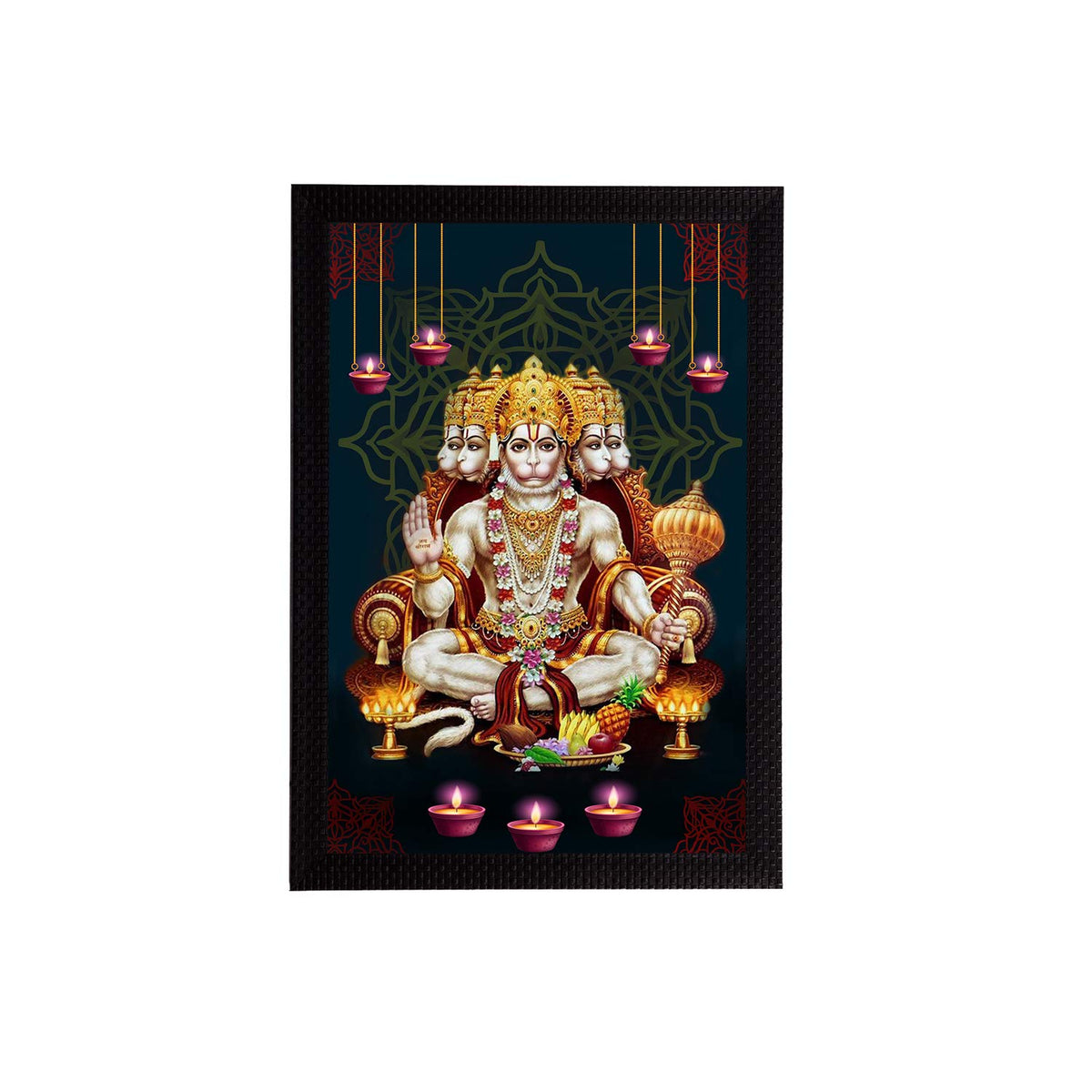 Panch Mukhi Lord Hanuman Satin Matt Texture Uv Art Painting, 25 Cm, Engineered Wood