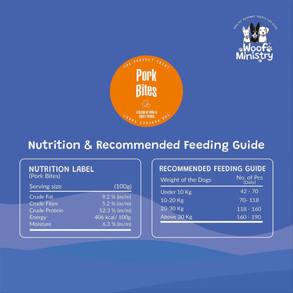 Woof Ministry Pork Bites for Dogs, Minimal Ingredient Dehydrated Dog Treats (Non Veg Treats -100 Grams)