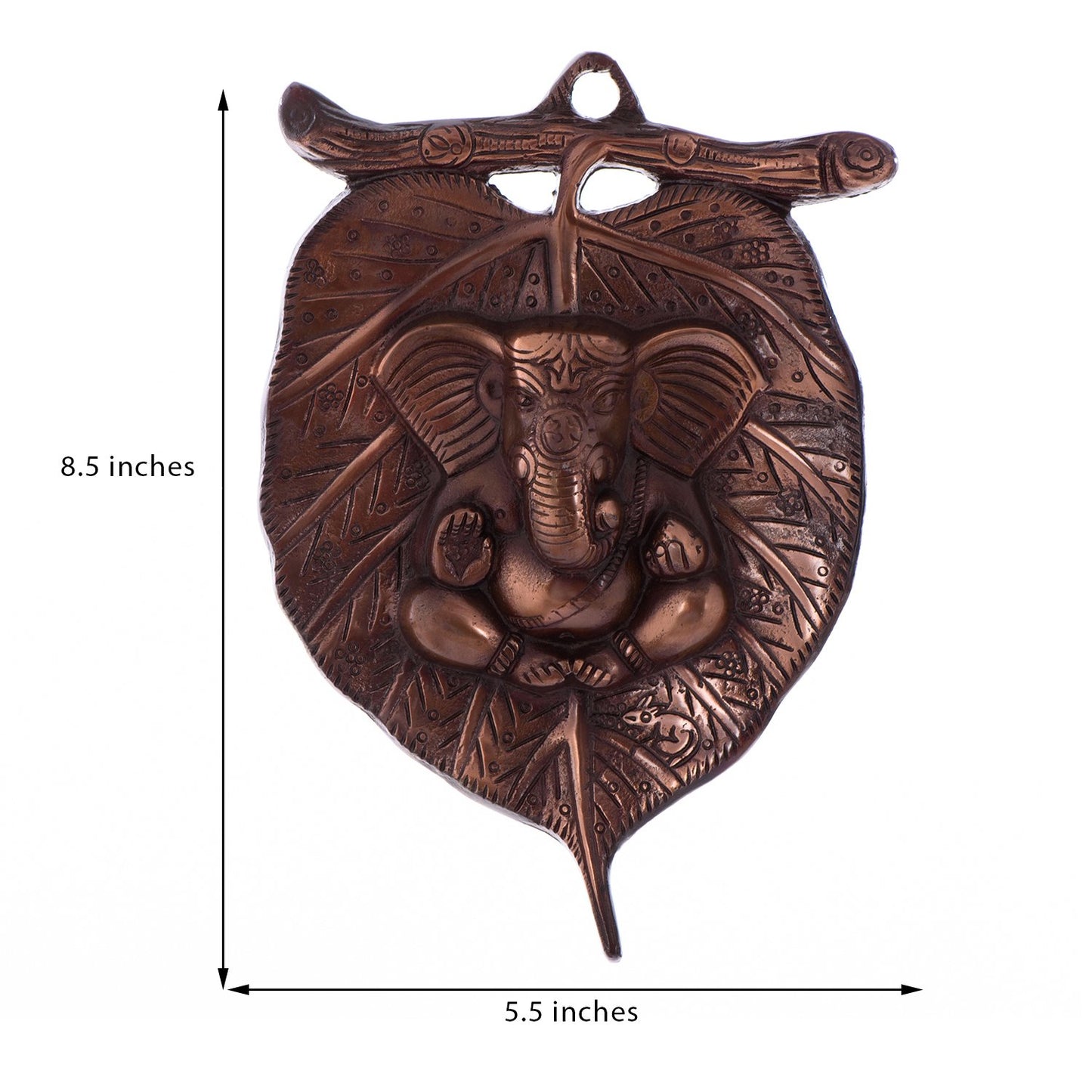 eCraftIndia Lord Ganesha on Leaf Wall Hanging (13.75 cm x 1.25 cm x 21.25 cm, Brown)