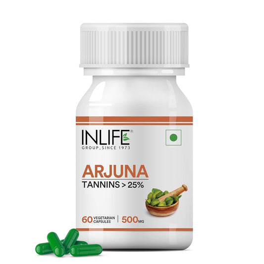 INLIFE Arjuna Capsules 500mg | Herbal Extract | Ayurvedic Supplement - 60 Vegetarian Capsules
