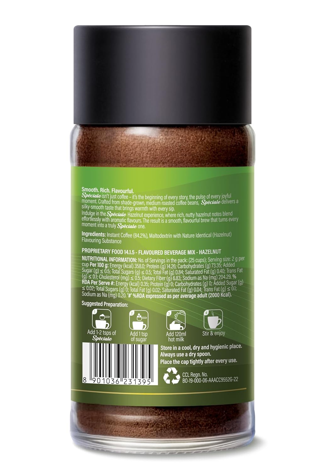 Continental Speciale | Hazelnut Flavoured Coffee | 50 gm Jar | Makes 25 Cups | Instant flavored coffee powder for both Hot & Cold Coffee | Medium Roast