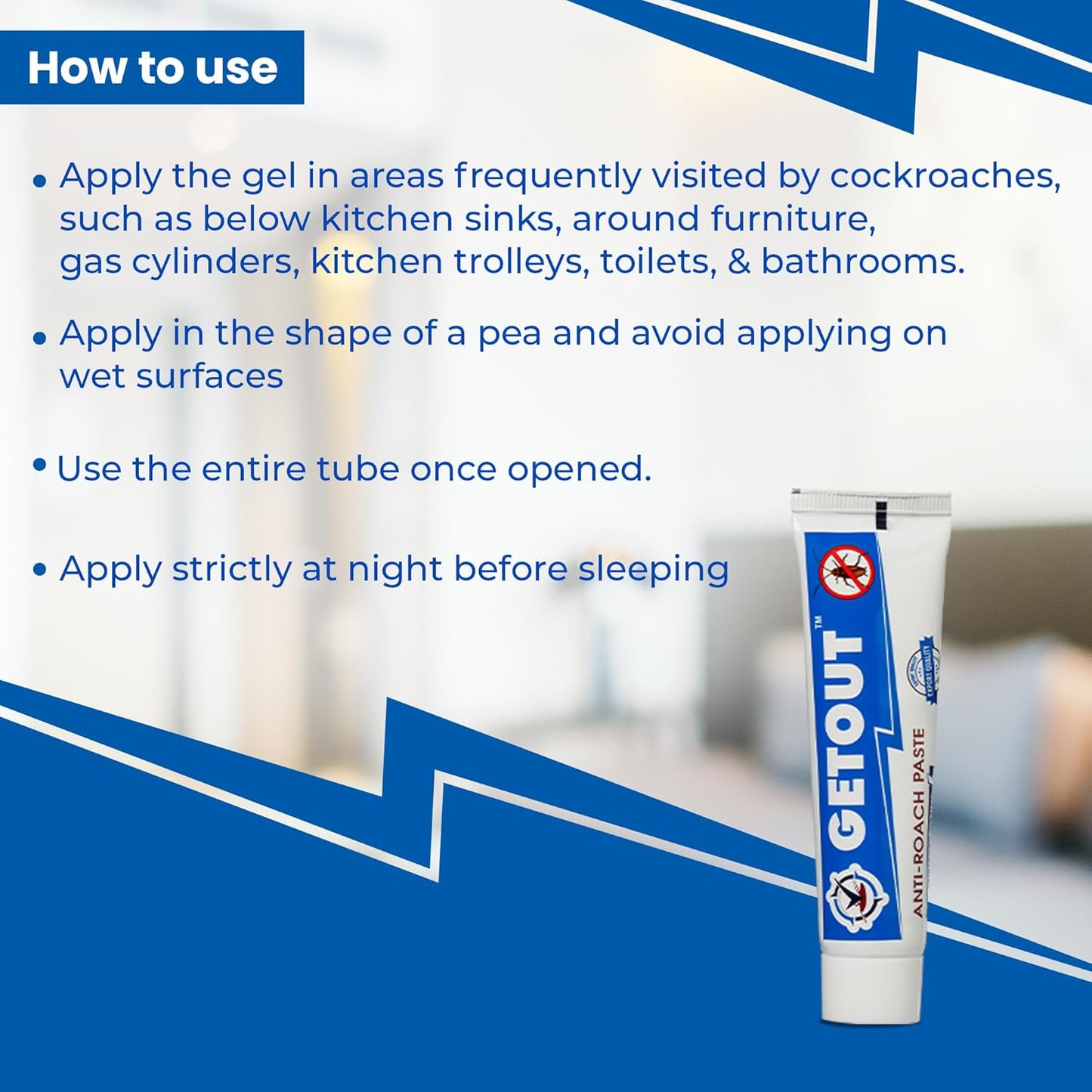 GETOUT Anti Roach Paste Cockroach Killer Gel 180g | Long-Lasting & Highly Effective Formula for Kitchen, Home & Commercial Use | Easy Application, No Smell & Non-Messy Cockroach Control Solution for Home (Pack of 4)