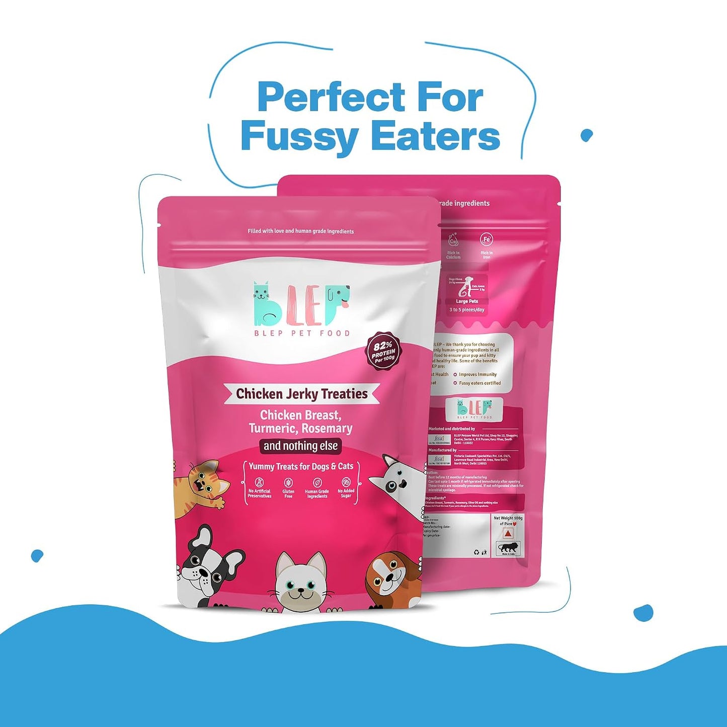 BLEP Chicken Jerky Treats Natural & Healthy Jerky Treat for Dogs & Cats, Dehydrated Chicken Breast, High Protein, HumanGrade, Best & Tasty Food for Fussy Dogs, Omega 3 & 6 Rich, 70g