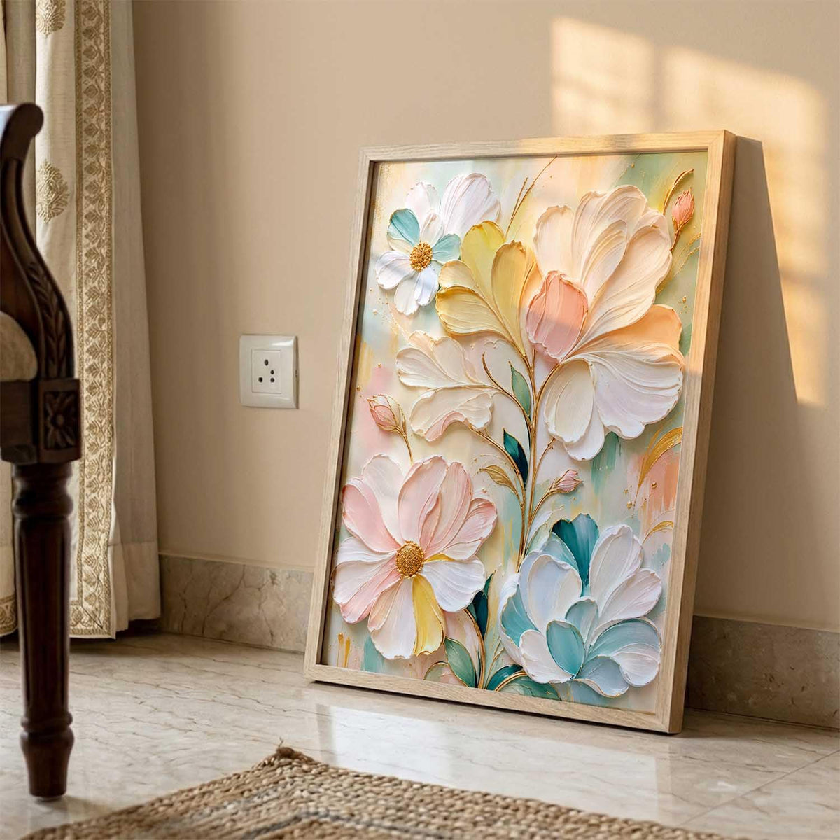 Aesthetic Flowers Modern Art Wall Painting | Home Decoration Floral Painting With Frame For Living Room Bedroom Wall Decor | Digital Reprint Set of 1 Size (13X17 INCH)