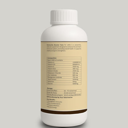 Aniamor Immunity Booster Tonic for Cattle, Cow, Buffalo, Goat, Sheep & Broilers | Vitamin A, D3, E, B12 with Selenium & Yeast Extract | Liquid Feed Supplement for Growth & Productivity | 1 Litre