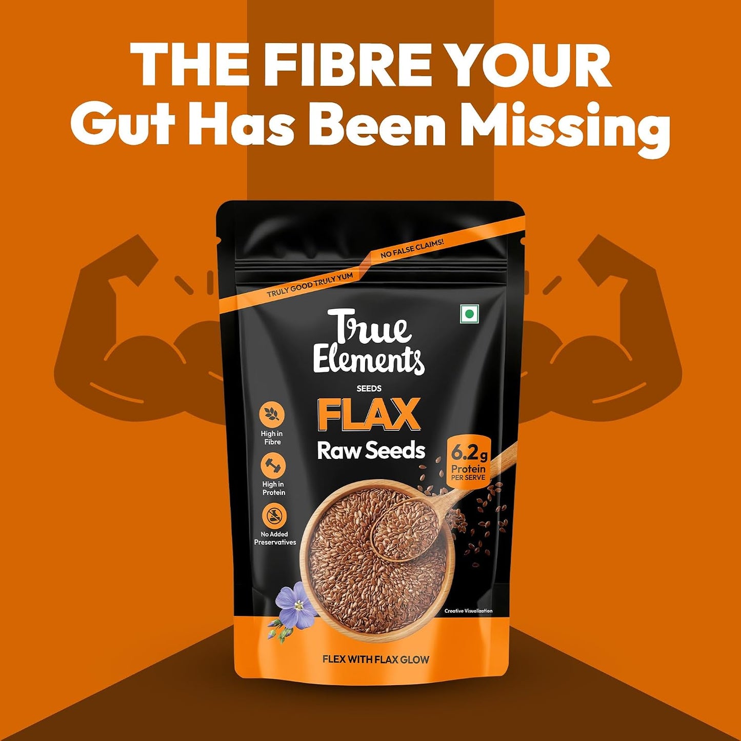True Elements Flax Seeds 900g - Alsi Seeds | Flax Seeds for Hair Growth | Raw Seeds for Eating | Source of Iron & Dietary Fibre | Source of Iron | Rich in Protein