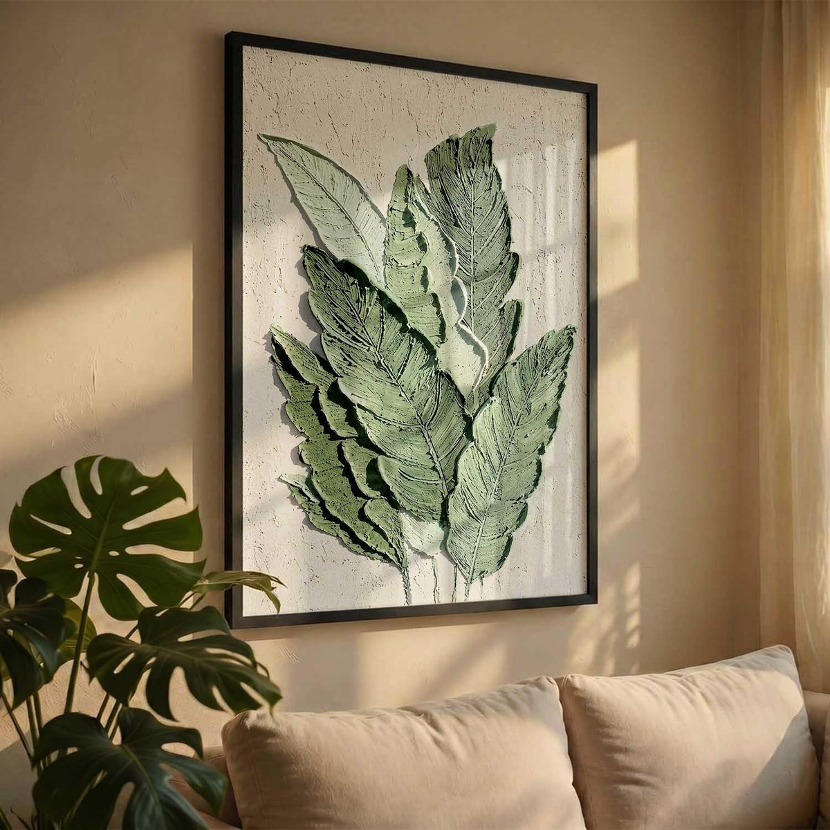 Floral Art leaf Wall Painting Home Decoration With Frame For Living Room Bed Room Hotel Wall Decor Digital Reprint Engineered Wood (13X17 INCH)