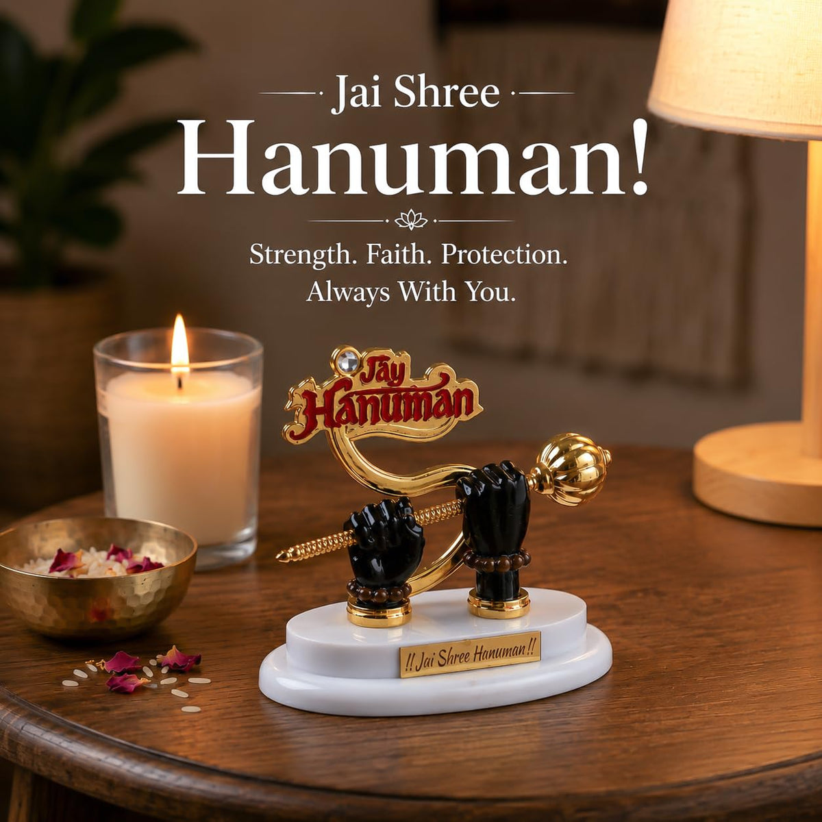 Hanuman Gada Showpiece for Car Dashboard – Jai Hanuman Decorative Idol with Gada, Spiritual Dashboard Decor for Home Temple, Office Desk, Vastu Gift Item