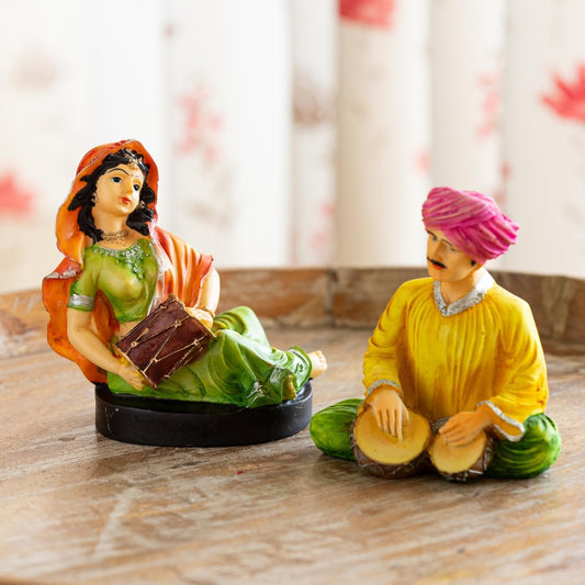 'Folk Melodist' Punjabi Musician Resin Decorative Showpiece for Living Room (Hand-Crafted, 15.3 cm) | Home Decoration Items for Living Room Showpieces for Home Décor Return Gifts