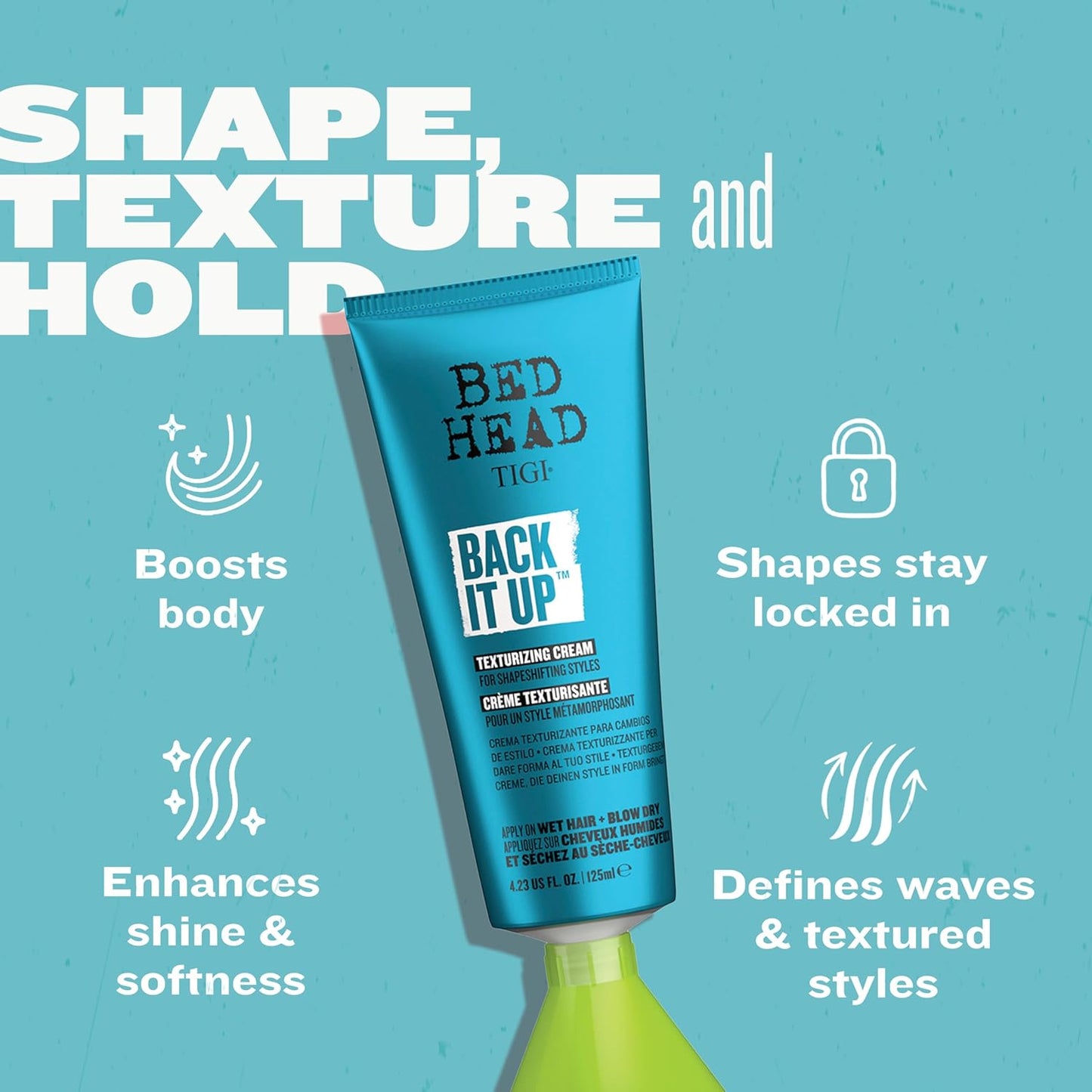 Bed Head TIGI Back It Up Texturising Hair Cream for Shapeshifting Style with Baobab Fruit Extract, Long Lasting Hold, Texture & Definition, Controls Frizz, Hair Shaping Cream for Styling, 125 ml