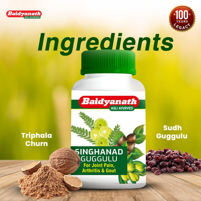 Baidyanath Singhanad Guggulu | Ayurvedic Formula for Joint Wellness | With Triphala, Guggulu | Supports Flexibility & Mobility | 80 Tablets