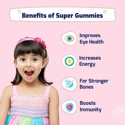 Gritzo Super Gummies Multivitamin (7+y Kids) (Strawberry Flavour, 30 Gummies) | Zero Added Sugar, 21 Vitamins & Minerals