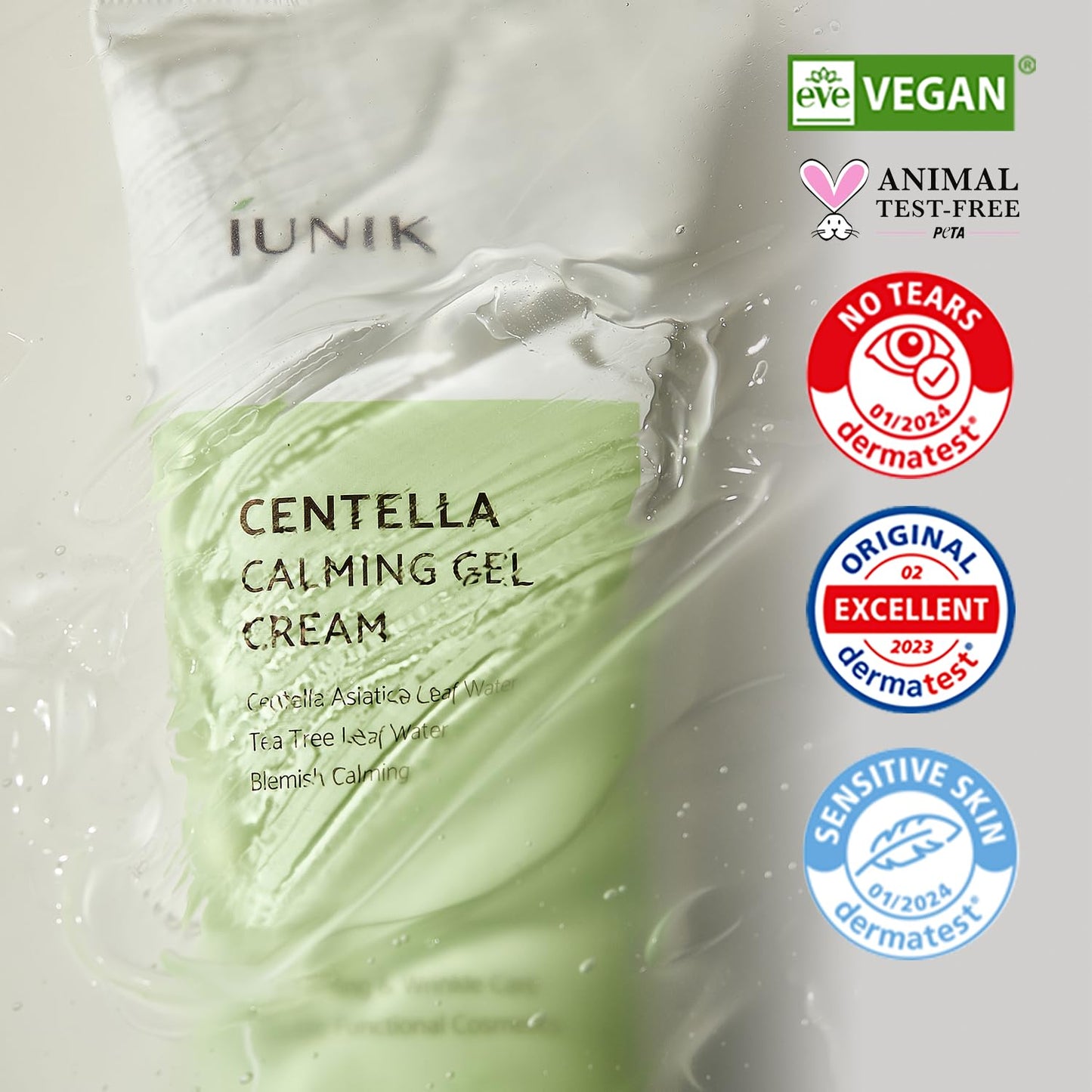 iUNIK Centella Calming Gel Cream Vegan Non-Sticky Face Moisturizer Acne-Prone Sensitive Oily Dry Skin Hydrating Plant-Based - Centella 70% Tea Tree Water 10% Rosacea Breakout Blemish Korean Skincare