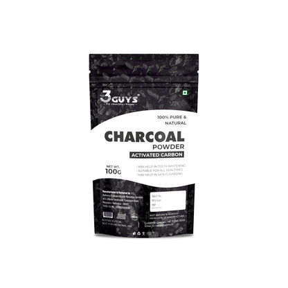 3 Guys Activated Charcoal Powder with Activated Carbon for Face Pack, Deep Cleansing and Detoxifying, 100gm