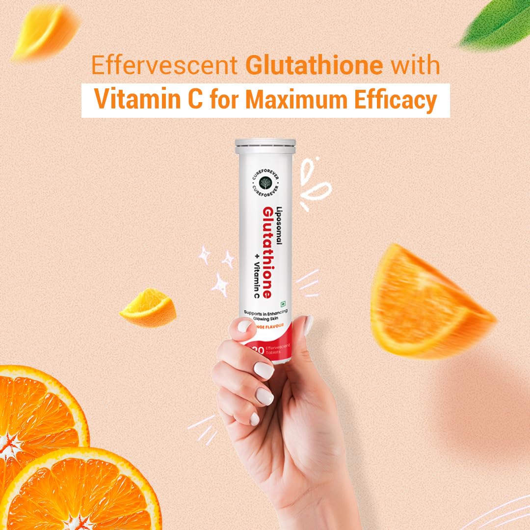 CUREFOREVER Glutathione Effervescent Tablets, 20 Tablets with Vitamin C, Liposomal Glutathione 500mg for Antioxidant Support, Skin Glow & Radiance Support, Detox Support