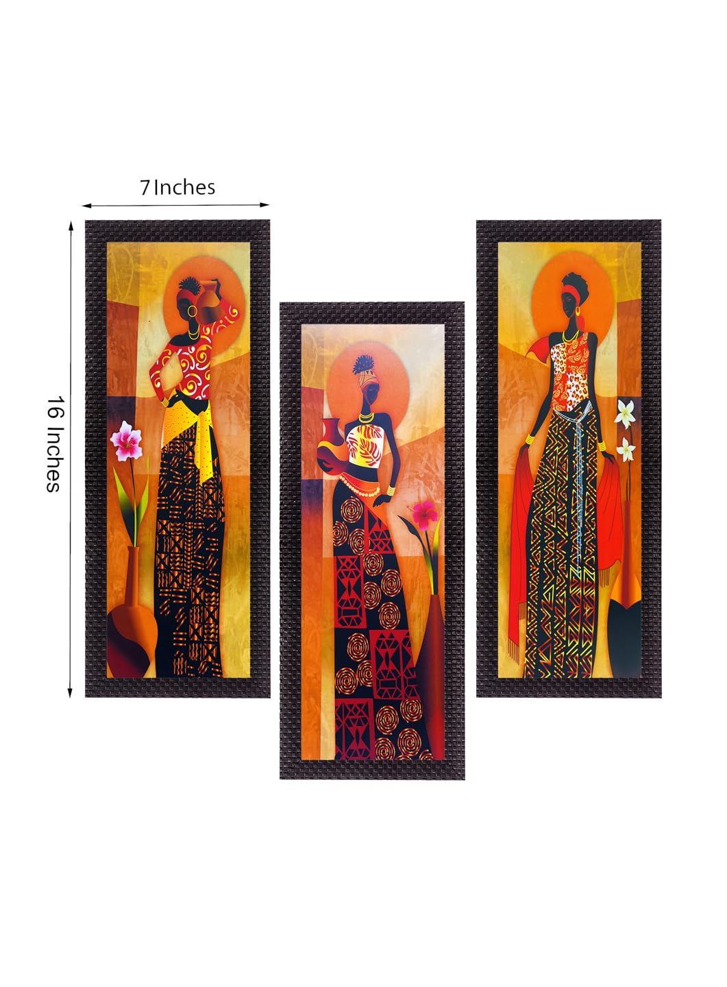 Set Of 3 Tribal Village Ladies Paintings Digital Printed Woman Wall Art - Ethnic And Captivating Home Decor Accent - Gift For Art Lovers And Cultural Enthusiasts