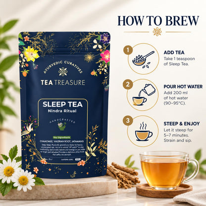 Tea Treasure Sleep Tea Nindra Ritual - 100g | Caffeine-Free Herbal Tea | Chamomile, Valerian Root & Jatamansi | Calming Bedtime Relaxation, Stress Relief & Better Sleep Routine Support