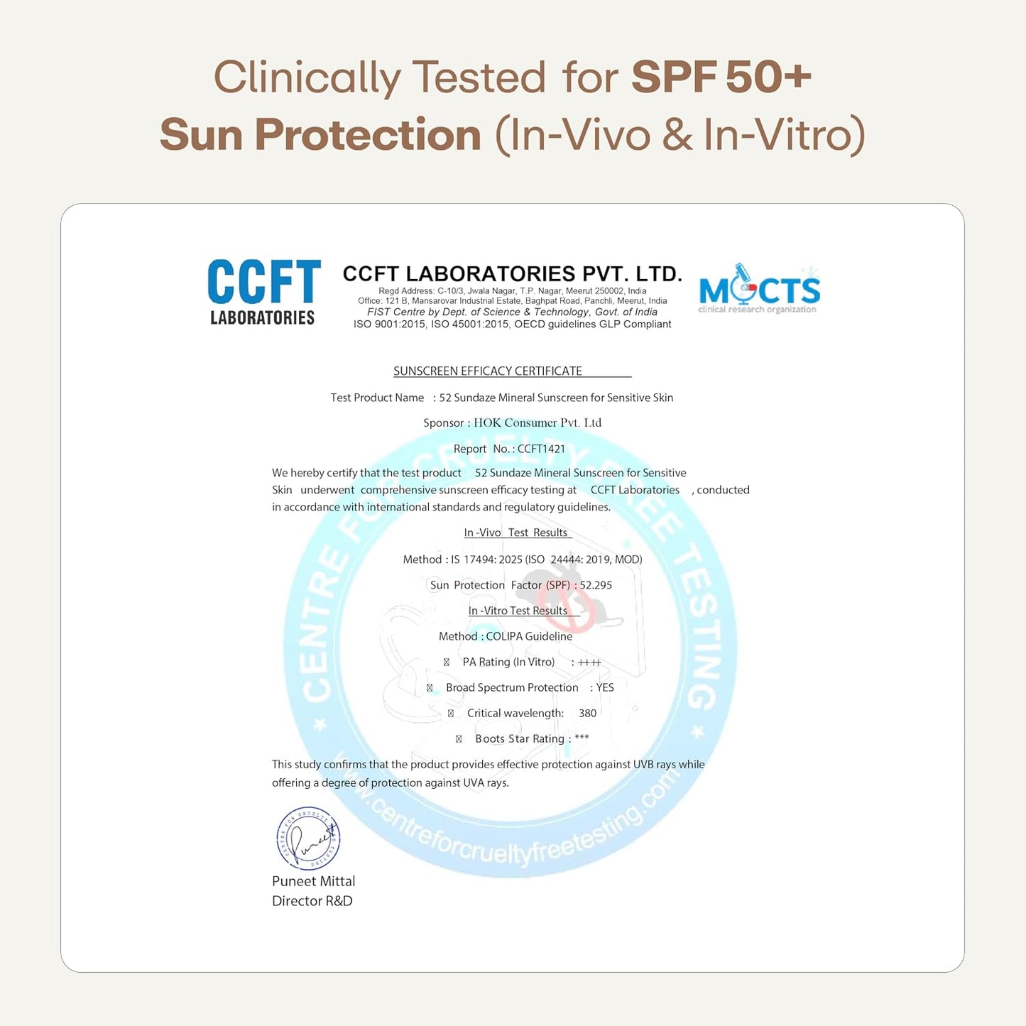 52 Sundaze 100% Mineral Sunscreen SPF 50 PA++++ | For Senitive Skin | No White Cast | In-Vivo Tested | Blue Light & Pollution Protection | No White Cast | Zinc Oxide & Iron Oxide | Fragrance Free | 50g