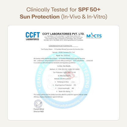 52 Sundaze 100% Mineral Sunscreen SPF 50 PA++++ | For Senitive Skin | No White Cast | In-Vivo Tested | Blue Light & Pollution Protection | No White Cast | Zinc Oxide & Iron Oxide | Fragrance Free | 50g