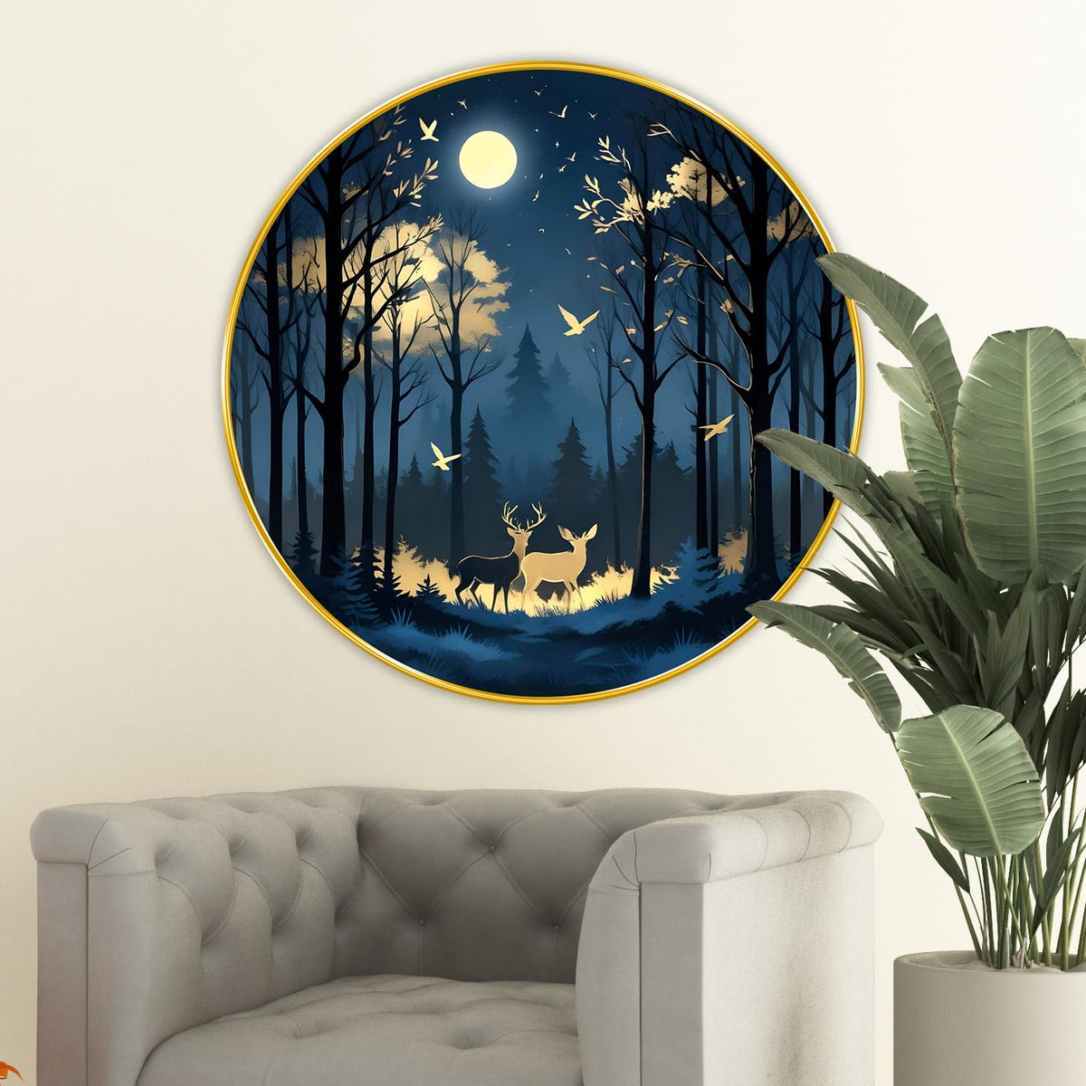 nature scenery modern art Premium Sparkle lamination Golden Slim Frame 50.8 cm x 50.8 cm Large Size, For Home/Office/Hotel painting GRL118