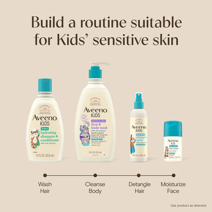 Aveeno Baby Kids 2-In-1 Hydrating Shampoo & Conditioner, Gently Cleanses, Conditions & Detangles Kids Hair, Formulated With Oat Extract, For Sensitive Skin & Scalp, Hypoallergenic, 12 Fl. Oz (354Ml)