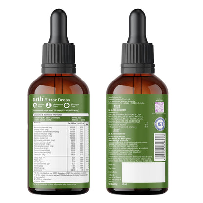 Arth Bitter Drops Weight Management Supplement - 15 Days Pack | Reduces Cravings Naturally | Improves Digestion & Bloating | With 14 Herbal Bitters, Karela, Dry Ginger, Haldi | 50ML