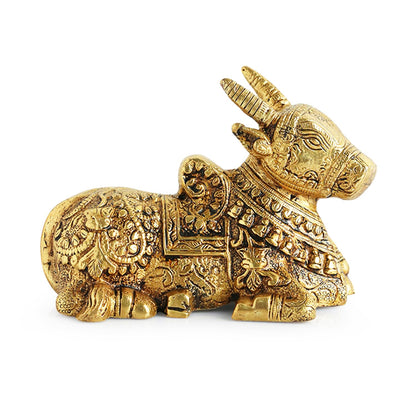'Nandi Cow' Brass Shiva's Bull Statue Showpiece for Home Temple (Pure Brass, 0.9 Kg) |Nandi Cow Brass Statue Nandi for Puja Temple Nandi Brass Idol Nandi Idol for Pooja Nandi for Mandir
