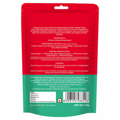 Drools Puppy & Adult Dog Treats Dehydrated Chews Wings, 70g| Real Chicken Flavour | Vital Nutrients | Digestive Health | Protein-Packed | Tasty & Nutritious