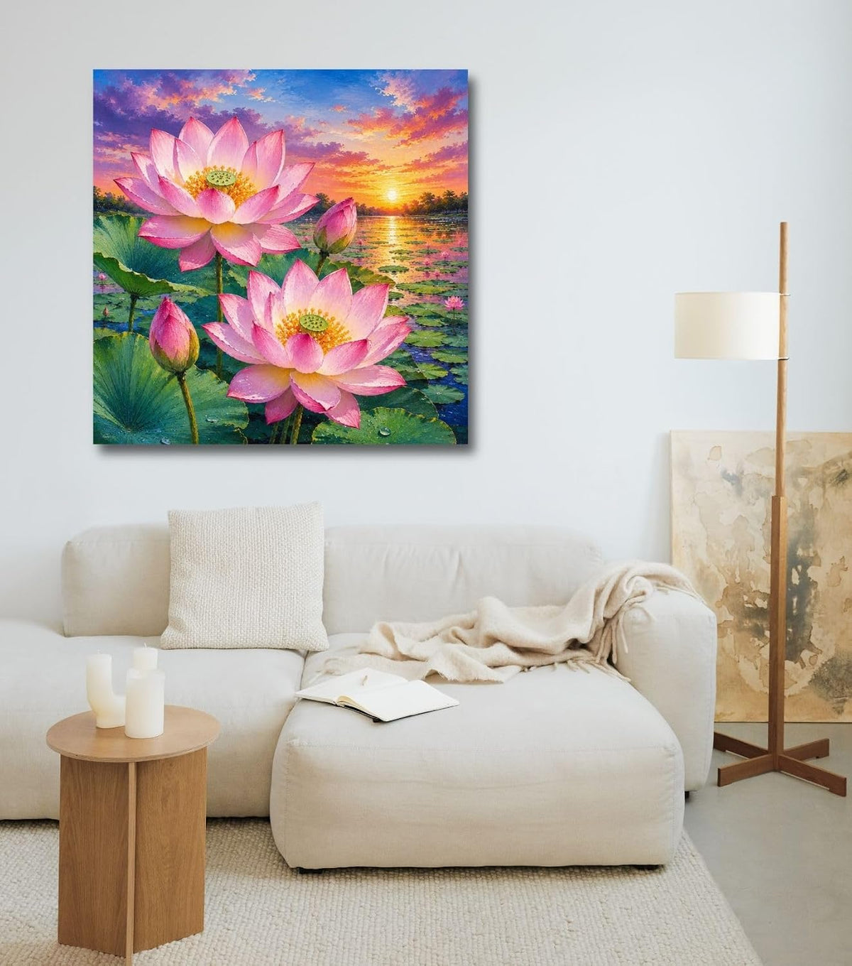 Lotus Flower Painting for Wall Vastu (15+ DESIGNS) Framed Lotus Canvas Painting for Living Room, Bedroom | Nature Floral Wall Art with Multiple Design Variations (Pink Lotus, 18x18 Inch, Framed)