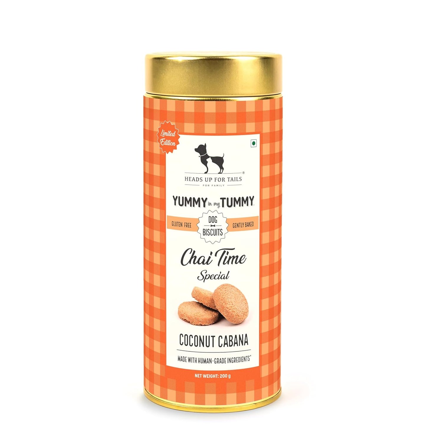 Yummy in My Tummy by HUFT Chai Time Coconut Dog Biscuits – 200 gm | Gluten-Free Vegetarian Crunchy Treats for Puppies & Adult Dogs | Healthy Snack | Suitable for All Breeds Dogs