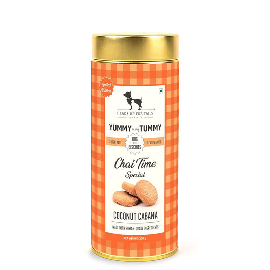 Yummy in My Tummy by HUFT Chai Time Coconut Dog Biscuits – 200 gm | Gluten-Free Vegetarian Crunchy Treats for Puppies & Adult Dogs | Healthy Snack | Suitable for All Breeds Dogs
