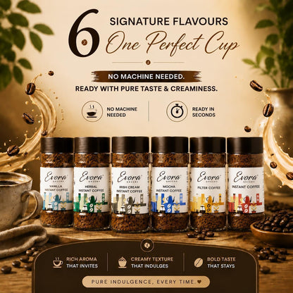 EVORA Greens 100gm Instant Coffee Powder | Mocha Flavour | Coffee with Arabica & Robusta Blend - Medium Roast | Make Café Style Hot or Cold Coffee, black Coffee, Cappuccino, Latte at Home | Make 50 Cups