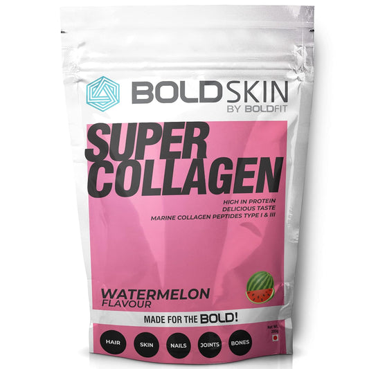 Boldfit BoldSkin Collagen Supplement For Women & Men. Marine Collagen Peptides Type 1 & 3, Vitamin C, Biotin, Supports Skin Hair Nails Joints Bones, 200 gm Powder (Watermelon Flavor)