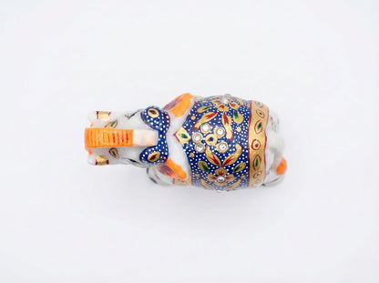 Handcrafted White Marble Elephant Statue with – Trunk Up Elephant Figurine for Vastu, Home Decor, & Mandir – Traditional Rajasthani Handicraft Showpiece - 3"