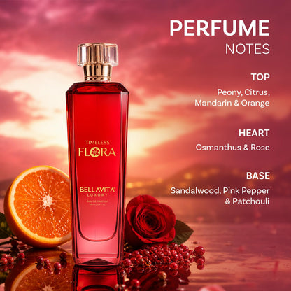 BELLAVITA TIMELESS FLORA | Dubai Crafted | Perfume For Woman | 100ml | 25% Oil Concentration | Rose, Mandarin, Sandalwood & Patchouli | Premium Long Lasting Perfume